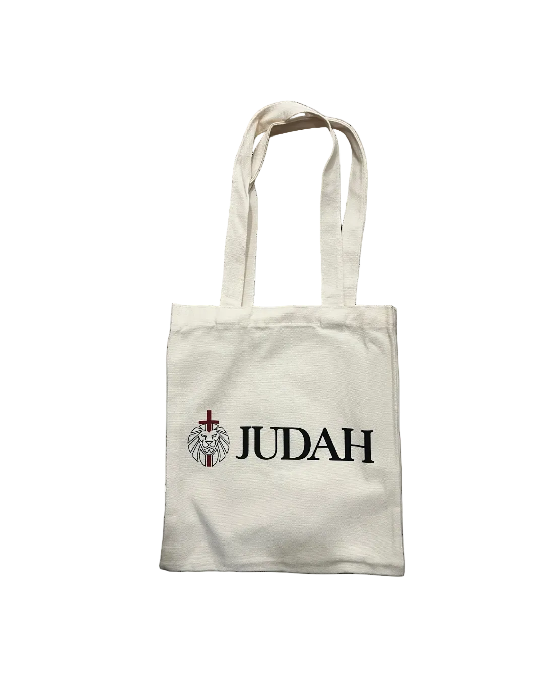 Tote bag with 'JUDAH' text and logo on a gray background